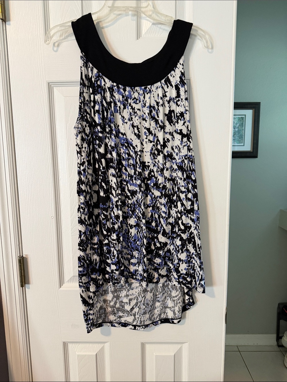 Zozo Women's Abstract Printed Tank with Black Yoke - Blue & White